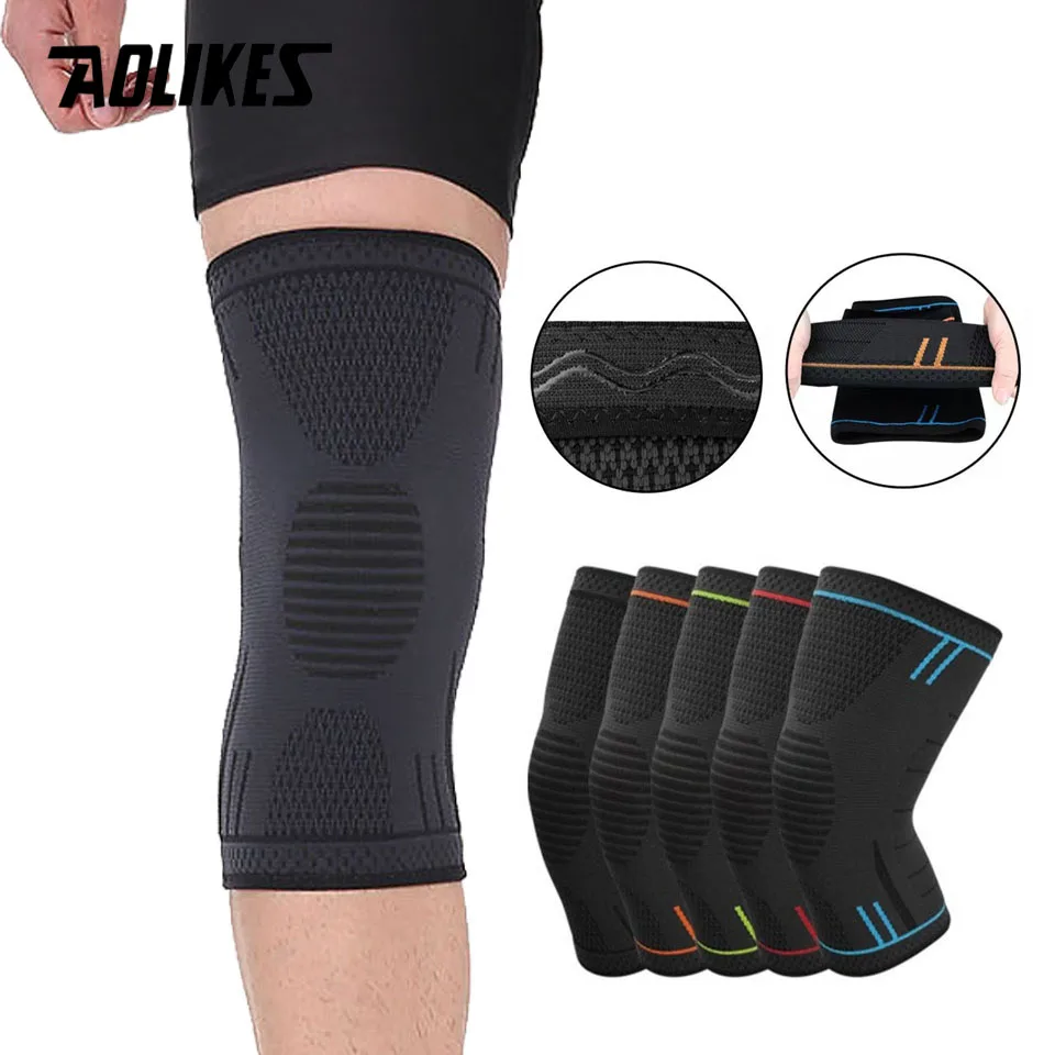 AOLIKES 1PC Compression Knee Support Sleeve Elastic Breathable Knee Pads Brace Springs Gym Sport Protector Basketball Volleyball