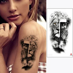 ماء الوشم المؤقتة للرجال والنساء وهمية الوشم ملصقات الأسد النمر الدب الذئب تاج الجسم الفن الذراع أعلى 12 بيع الذئب الوشم على الذراع – No9