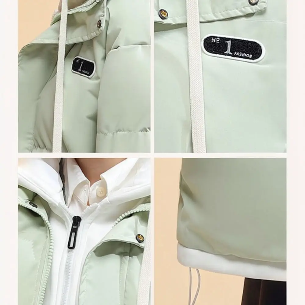 Thickened Bread Style Cotton Coat Women Winter Loose Fake Two Piece Hooded Puffer Warm Casual Streetwear Couple Outwear