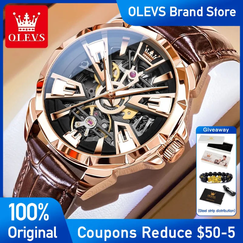 

OLEVS Mens Watch Original Waterproof Luminous Multifunctional Automatic Mechanical Watch Skeleton Watches Luxury Men Reloj