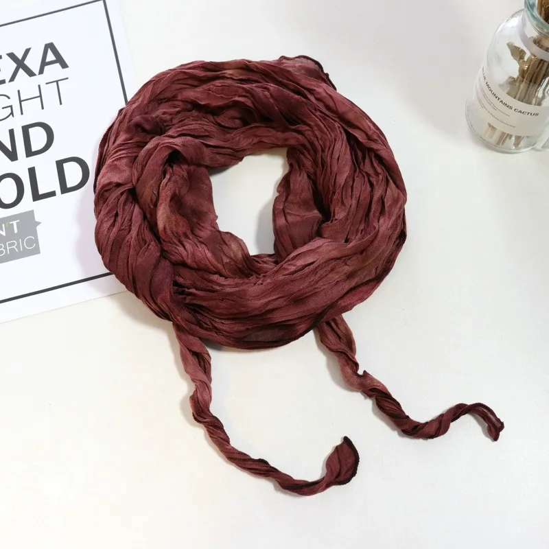 Spring And Autumn Cotton And Linen Scarf Thin Narrow Strip Thin Pleated Silk Fashion Scarf For Women