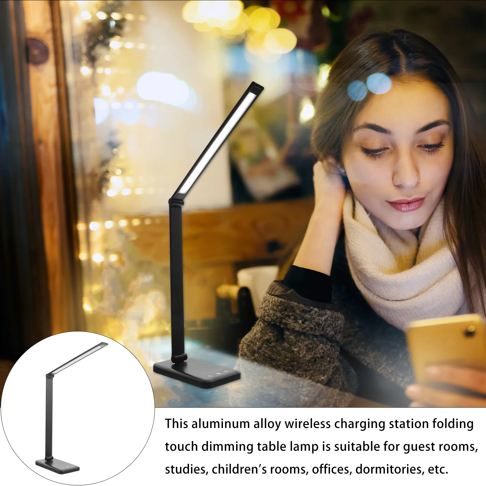 

1Pcs Dimming Table Lamp Touch Control Folding LED Desk Lamp Eye Protection Adjustable Brightness Bedroom Study Office Lighting