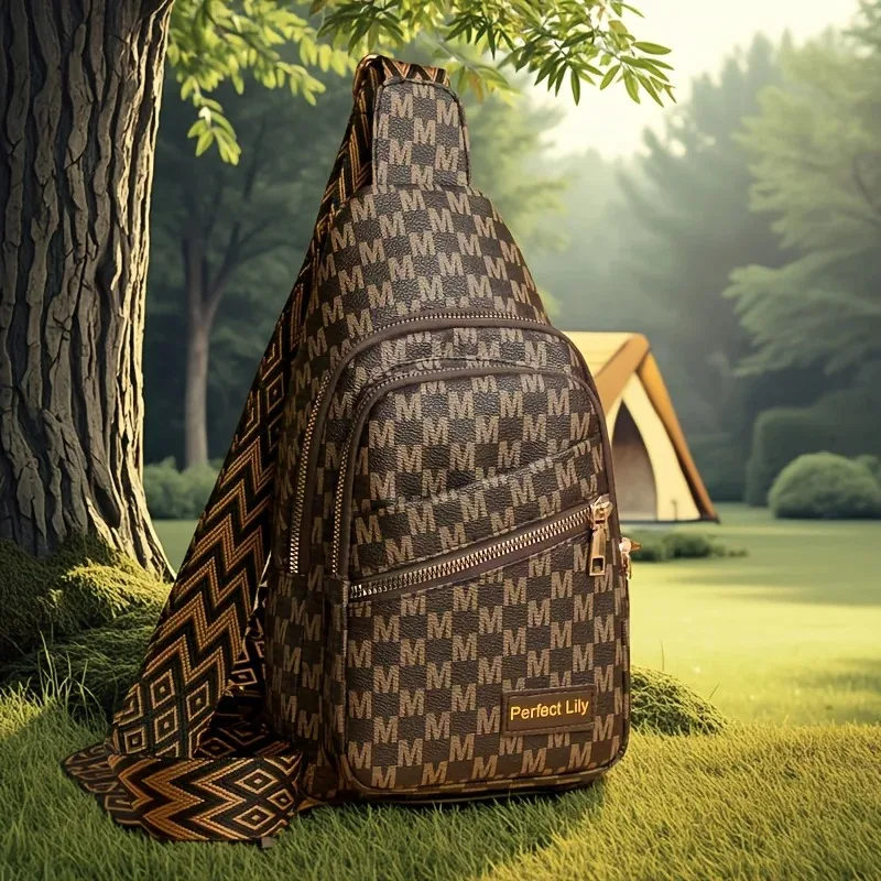 

Letter M Design Leather Men Women Chest Bag, New Multi Layer Zipper Pocket Shoulder Cross Body Bags, Large Capacity Women's Bag