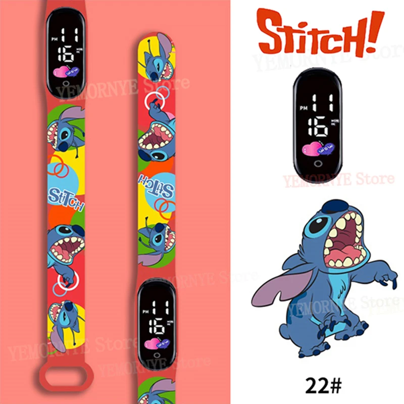 Disney Stitch Digital Kids\' Watches Anime Figures LED Luminous Watch Touch Waterproof Electronic Sports Watch Kids Birthday Gift