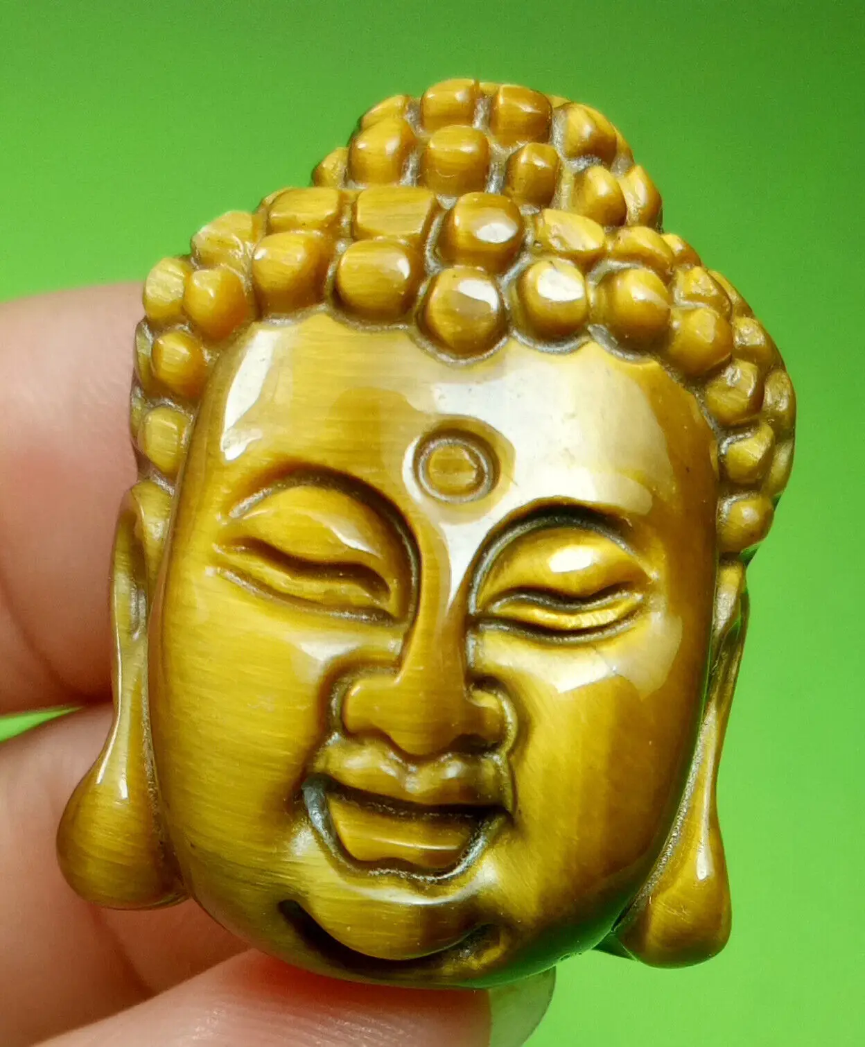 Natural A Yellow Tiger's Eye Jade Carved Lucky Pendant Sakyamuni Head Amulet