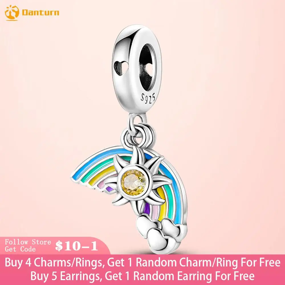 

Danturn 925 Sterling Silver Beads Rainbow Sun Dangle Charm fit Snake Chain Bracelets Fashion Women Jewelry