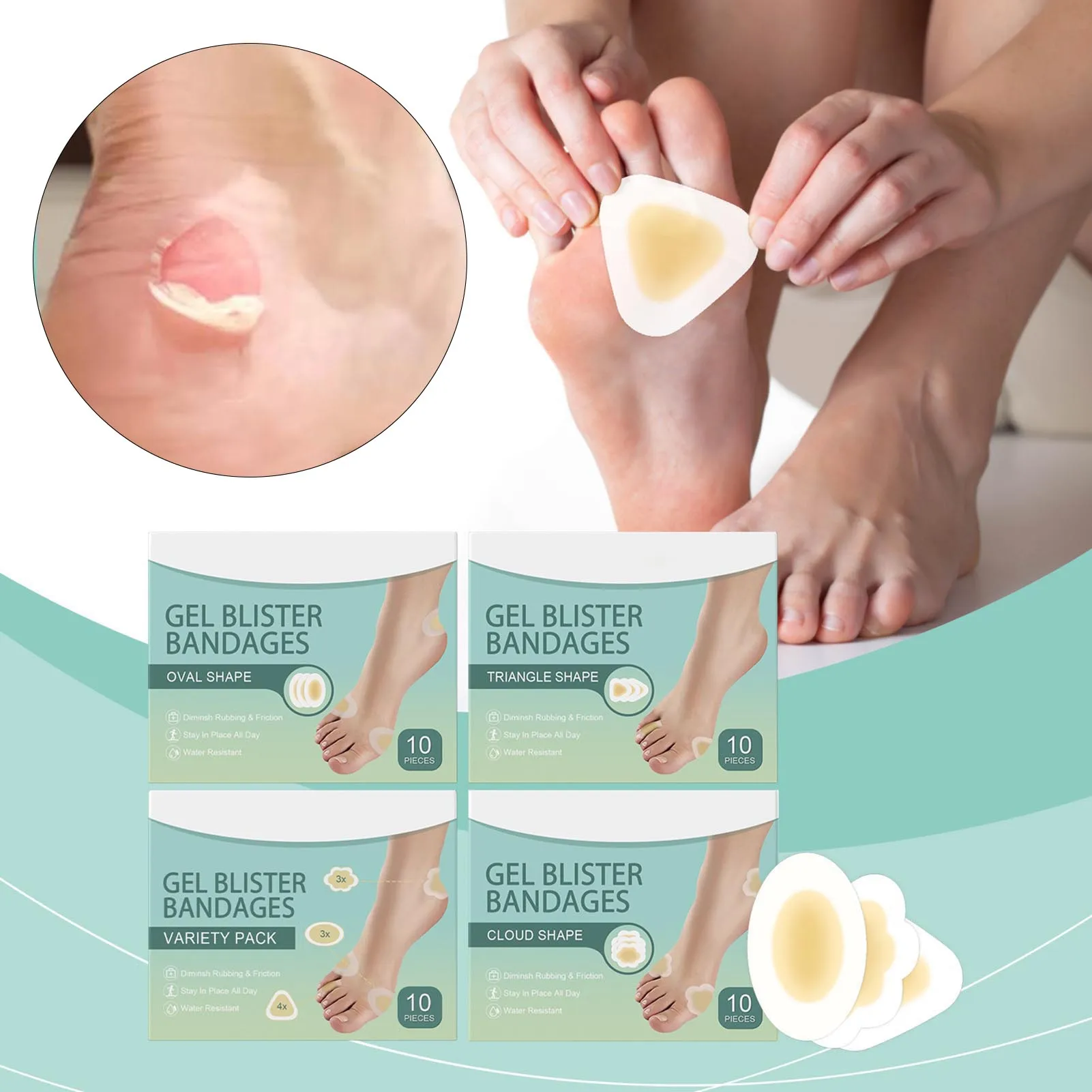 

10 шт., гелевая блистерная подушка для ног, прочные клейкие защитные бинты, антиблистерная наклейка на пятку