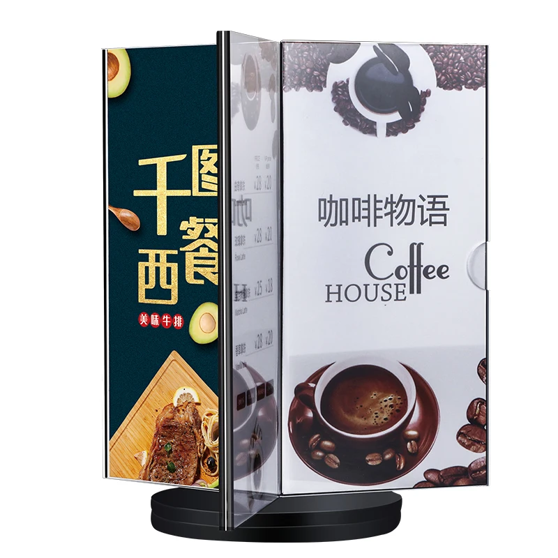 Acrylic High-End Menu Card Beverage Card 360 Round Bottom Rotating Display Shelf Dining Hotel Label Card Creative Design