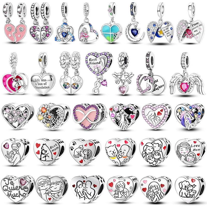 925 Sterling Silver Charm Lovers Dad Mom Bead Sisters Heart Series Pendant For Original Charms DIY Bracelet Gift Women Jewelry