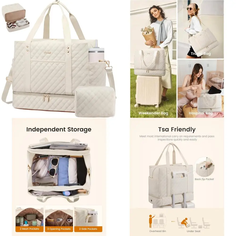 حقيبة نسائية كبيرة سعة 52 لترًا لعطلة نهاية الأسبوع مع حجرة للأحذية وجيب مبلل وعنصر شخصي مبطن للسفر #1