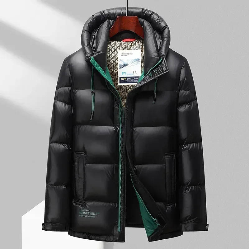 Winter Men\'s Hooded Down Jacket Men\'s Jacket Winter Red Shiny Cold-resistant White Duck Down Men\'s Coat Clothing
