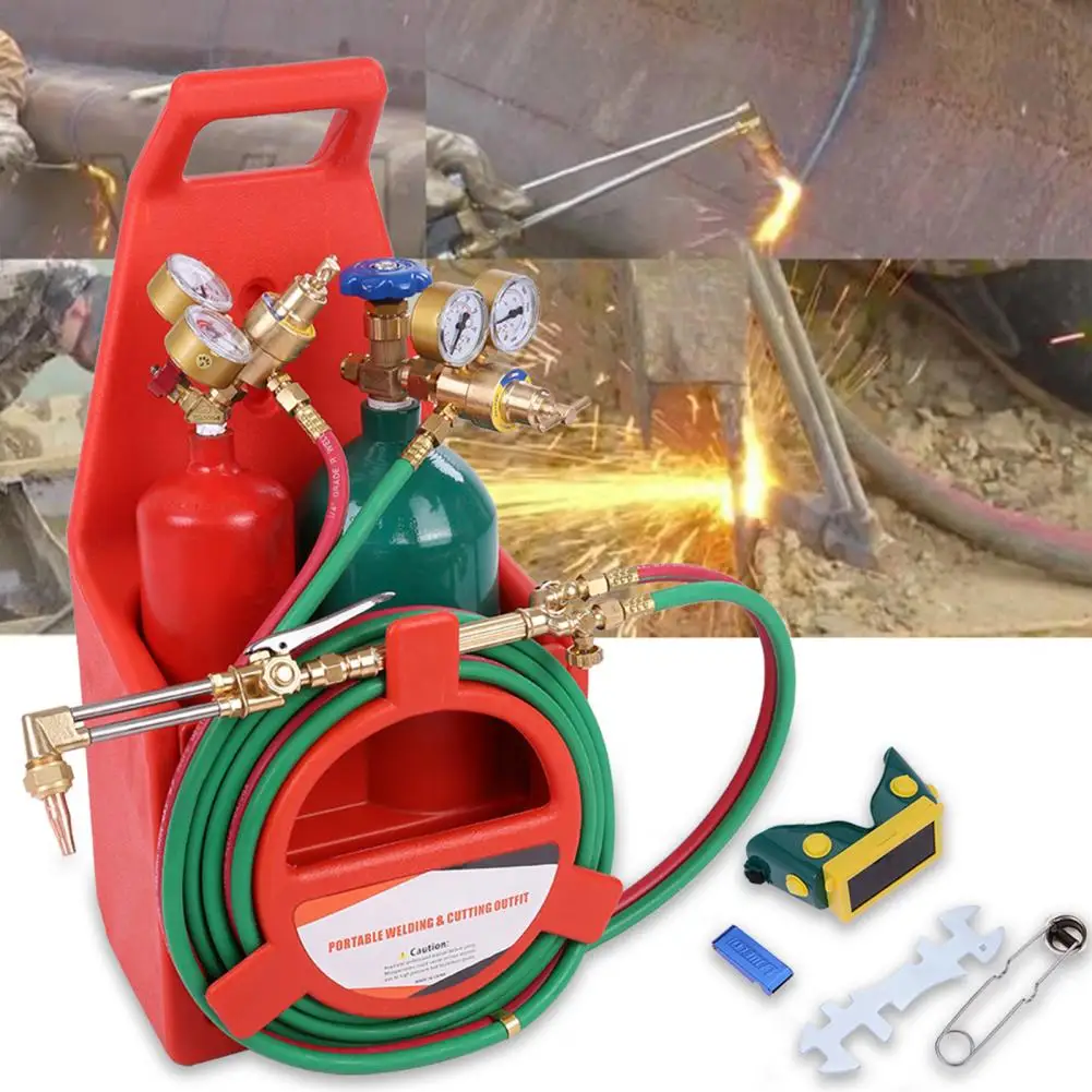 Portable Oxyacetylene Long Pipe Brass Nozzle Welding Cutting Torch Kit Soldering Equipment with Gauge Oxygen Acetylene