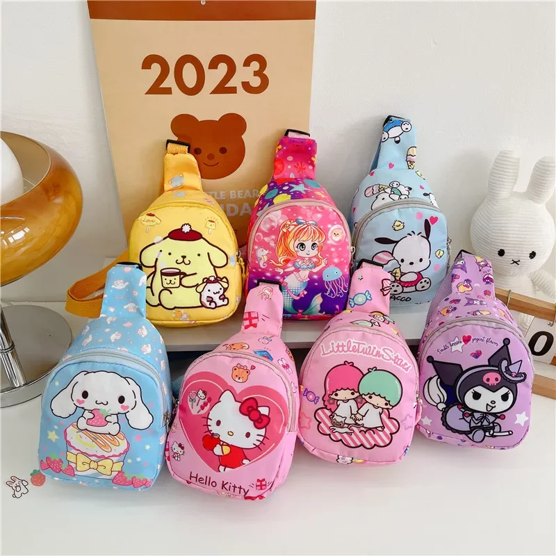 

Sanrio Hello Kitty Children's Shoulder Bag Girls Fashion Cute Kulomi Melody Mini Chest Bag Travel Large Capacity Shoulder Bag