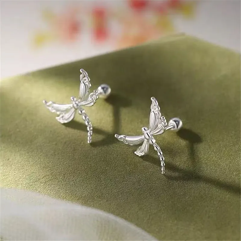 925 Silver Plated Dragonfly Stud Earring For Women Girls Party Christmas Gift Jewelry Gifts e1152