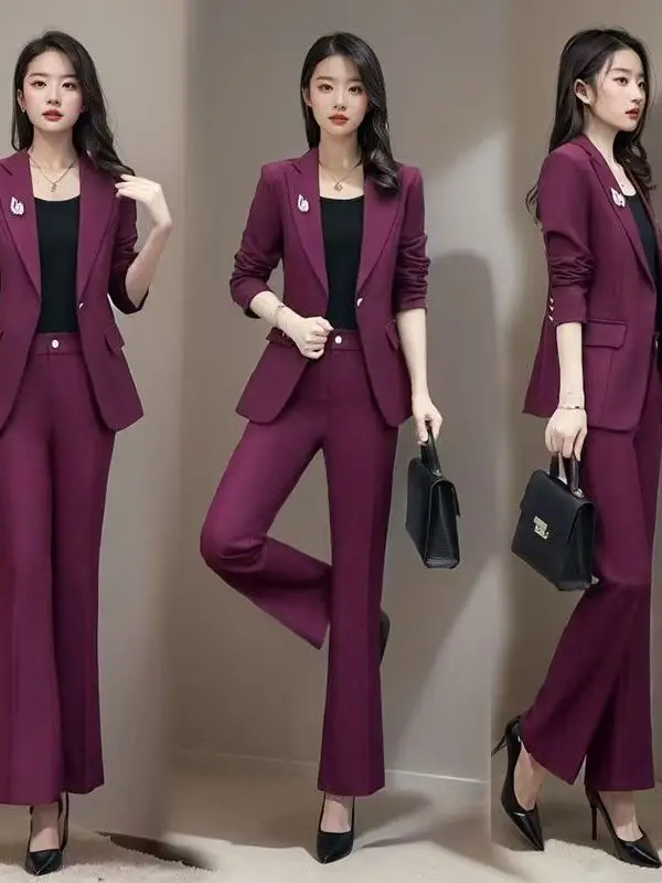

High-End Brand Women's Professional Suit Pant Set Spring Autumn Fashion Slim Fit Two-Piece Ensemble Long Sleeve Long Pants