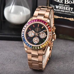 40mm Rose gold Men's Quartz Watch Rainbow Watch Sapphire Luxury Chronograph Stainless Steel Waterproof Men's Watch vk63 movement