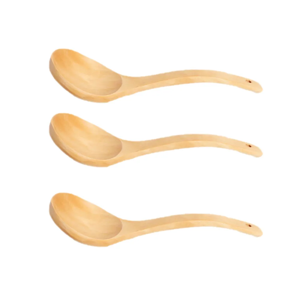 Cucharas de sopa de madera maciza, cuchara para mezclar con acabado Natural, para postre, ensalada, arroz, curry, sopa, herramienta de cocina reutilizable y ecológica, 3 uds.