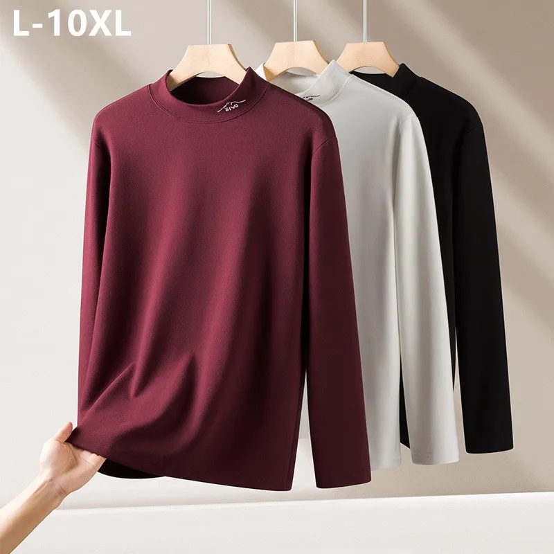 Warm Thermal Tops Men Basic Undershirts Winter Pullover 10XL 9XL 8XL High Collar Slim Fit Male Thick Bottoming Base Shirt Tee
