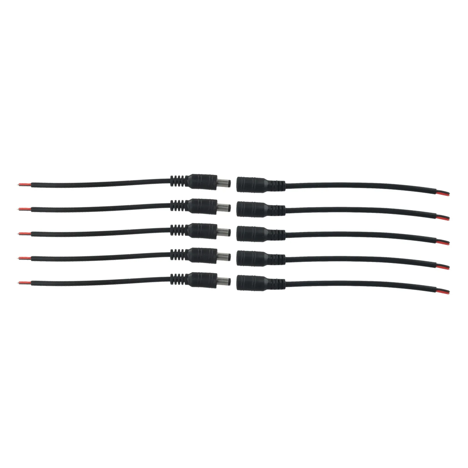 5 Pack of DC Power Cables with 55*21 LED Male and Female Connector for CCTV Camera Monitoring and LED Light Belt Connection