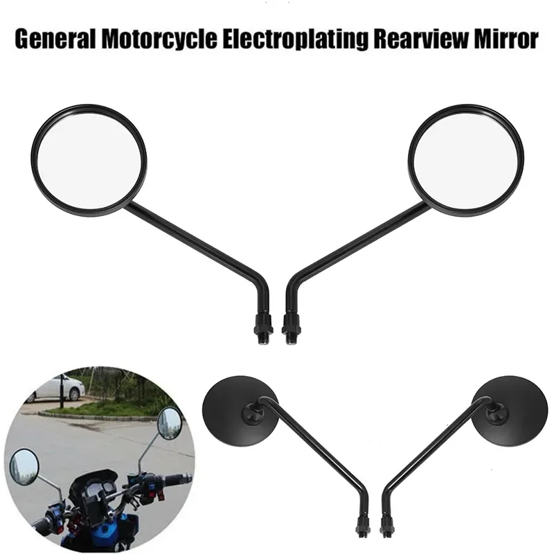 

For Honda Harley Kawasaki Yamaha Cafe Racer Motorcycle Round Black Rear View Side Mirrors 8mm 10mm Long Stem Rearview Mirror