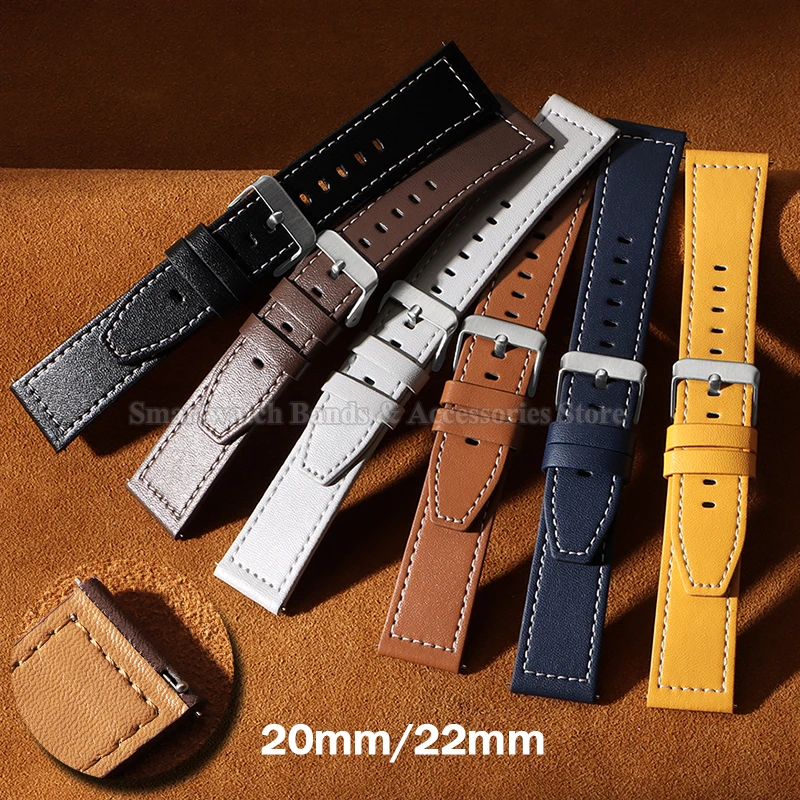 Leather Watch Band for Samsung Watch 3/4/5 for Huawei Watch GT2/3 42/46mm Bracelet for Seiko 20mm 22mm Quick Release Wrist Band