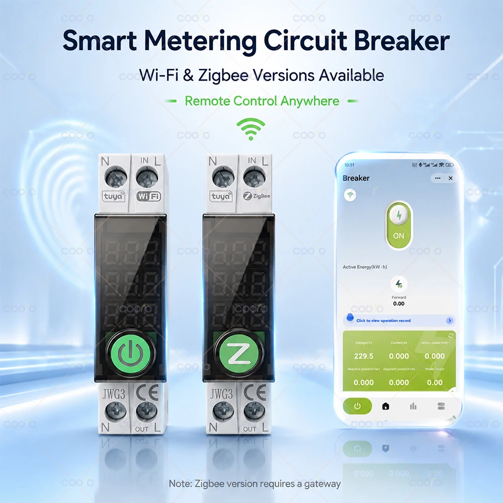Tuya WiFi/Zigbee Intelligenter Schutzschalter MCB 1P+N 63A Timer Stromzähler Energie kWh Spannungs- und Strommessgerät für Alexa Google Home – Detail 2