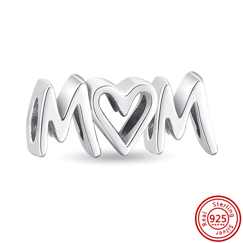 925 Solid Silver Color Style Simple Charm Beads Paw Mom Family Heart Printed Fit Original Pandora Bracelet Dangle Jewelry DIY