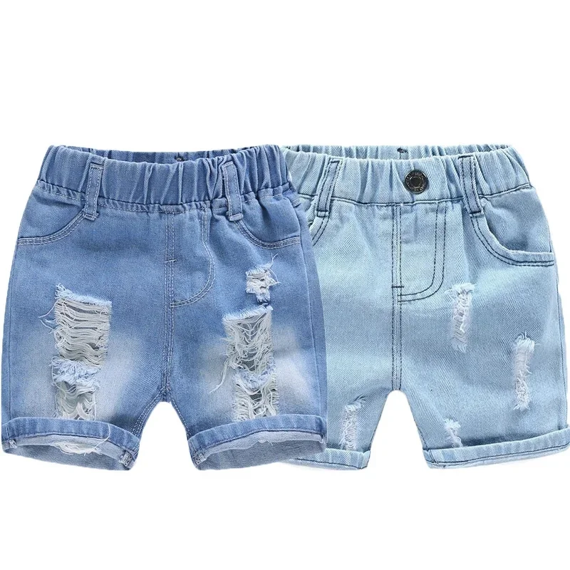 Boy Summer Shorts Kids Casual Denim Jeans Children Knee Length Pants Infant Fashion Torn Trousers Baby Elastic Waist Shorts