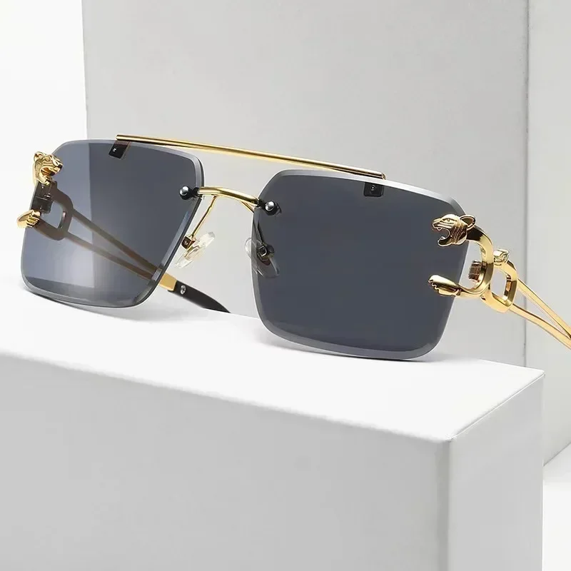 Neue goldene Tiger kopf Herren Sonnenbrille quadratische Sonnenbrille Mode Damen Metall Schnittkante Brillen Männer Frauen Unisex Brille