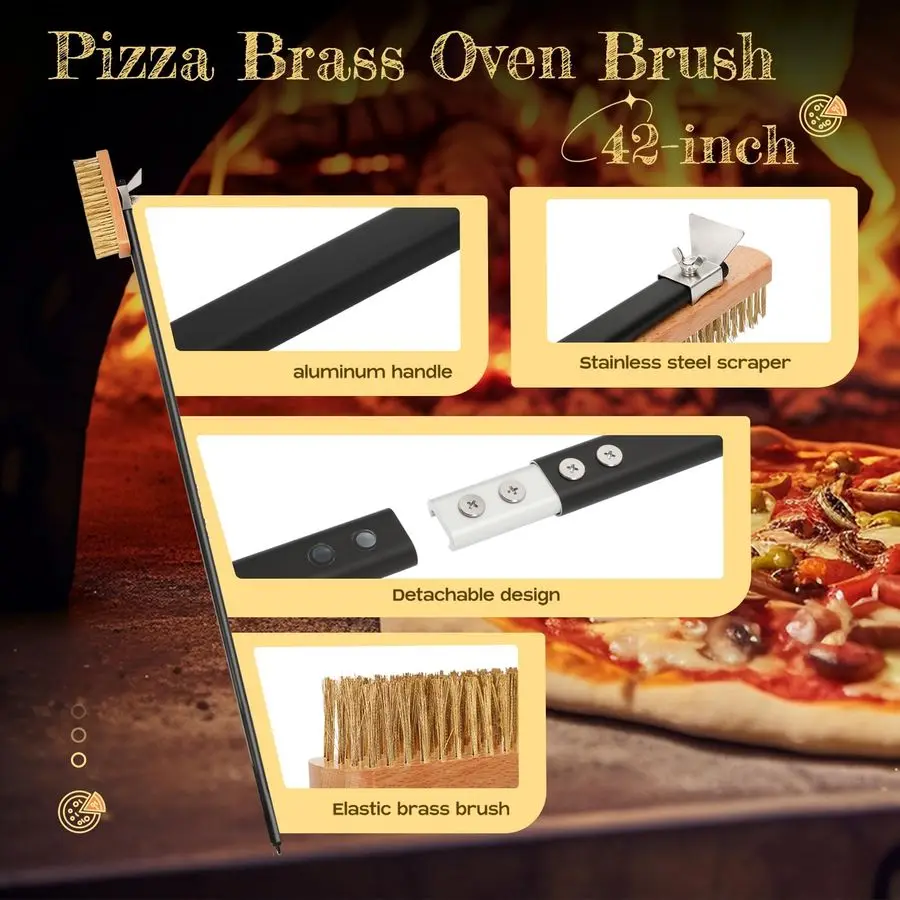 

Pizza Oven Kit, 9 Inch Turning Peel amp 12 Inch Perforated Pizza Peel with 40 Inch Aluminum Handle, Pizza Oven Brush, Ash Rake,