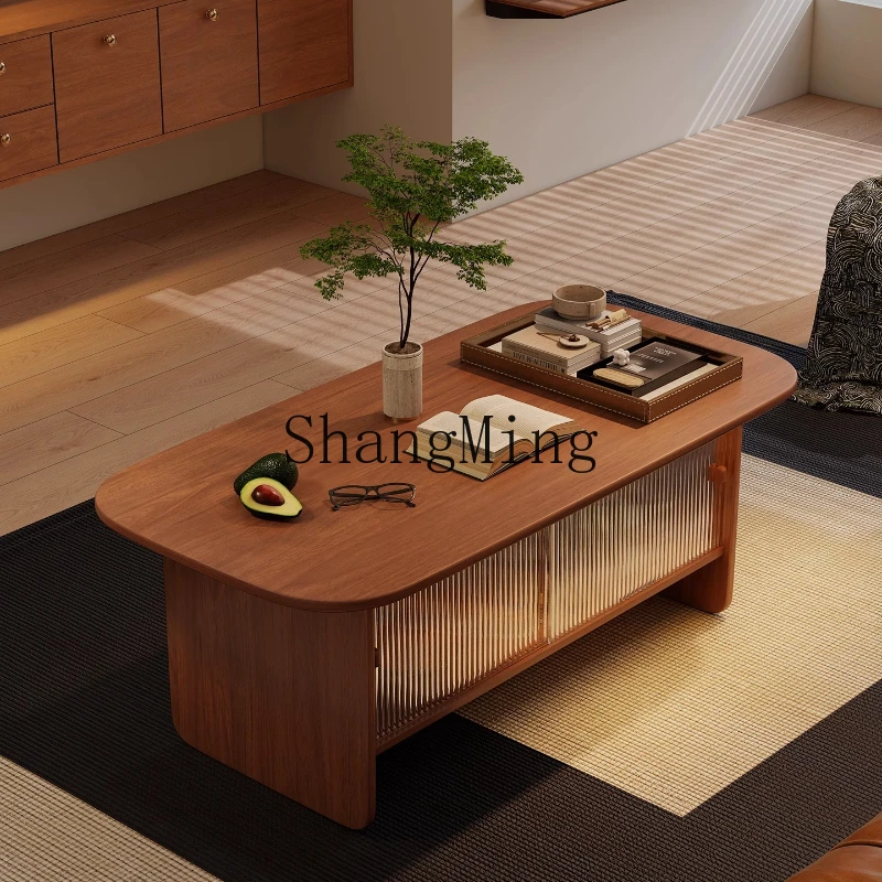 

LXY medieval solid wood coffee table household small apartment living room rock slab storage tea table