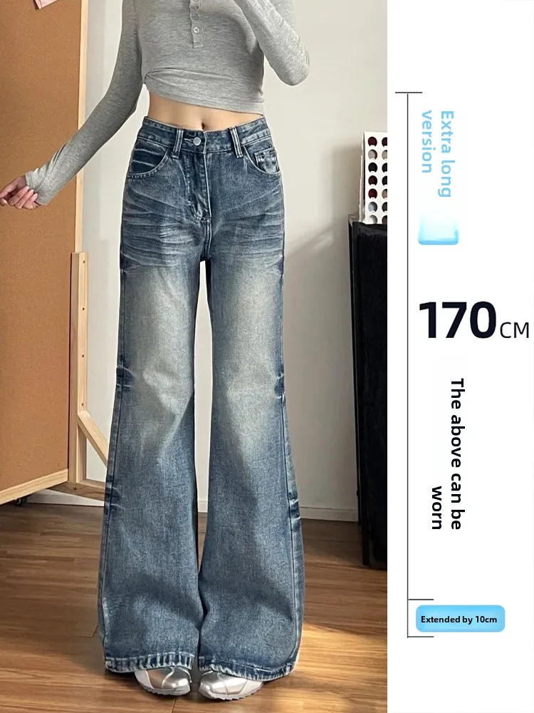 

Retro Lightning Pattern Flared Jeans Women's Spring Autumn Extended Version Dra Slimming Casual Floor-Length Pants