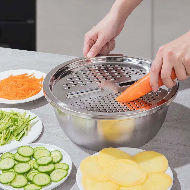 YFY Stainless steel wire planer basin Multifunctional vegetable cutter Four-piece set Household wire planer Kitchen wire wiper