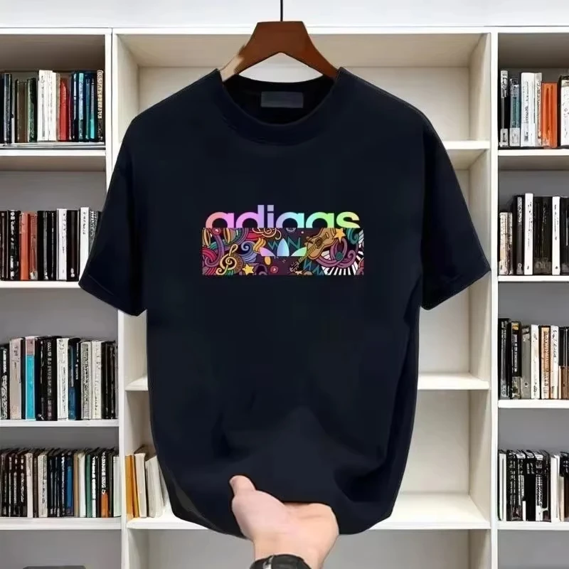 

2026 Весна и лето, новая модная хлопковая футболка с коротким рукавом и принтом, мужская повседневная рубашка для женщин