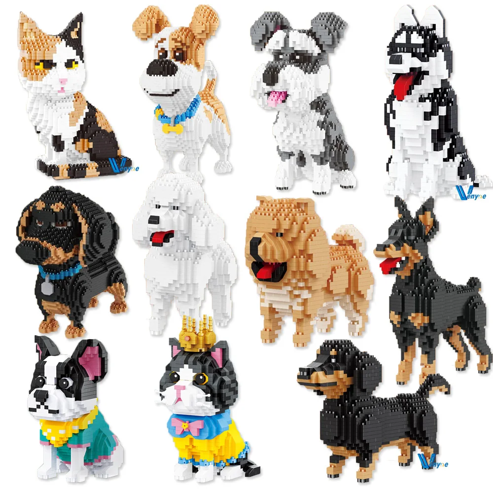 

Kawaii Pet Building Blocks Doberman Shiba Inu Poodle Mike Dog Mini Bricks Cat Figure Husky Schnauzer Model Toys For Kids Gift