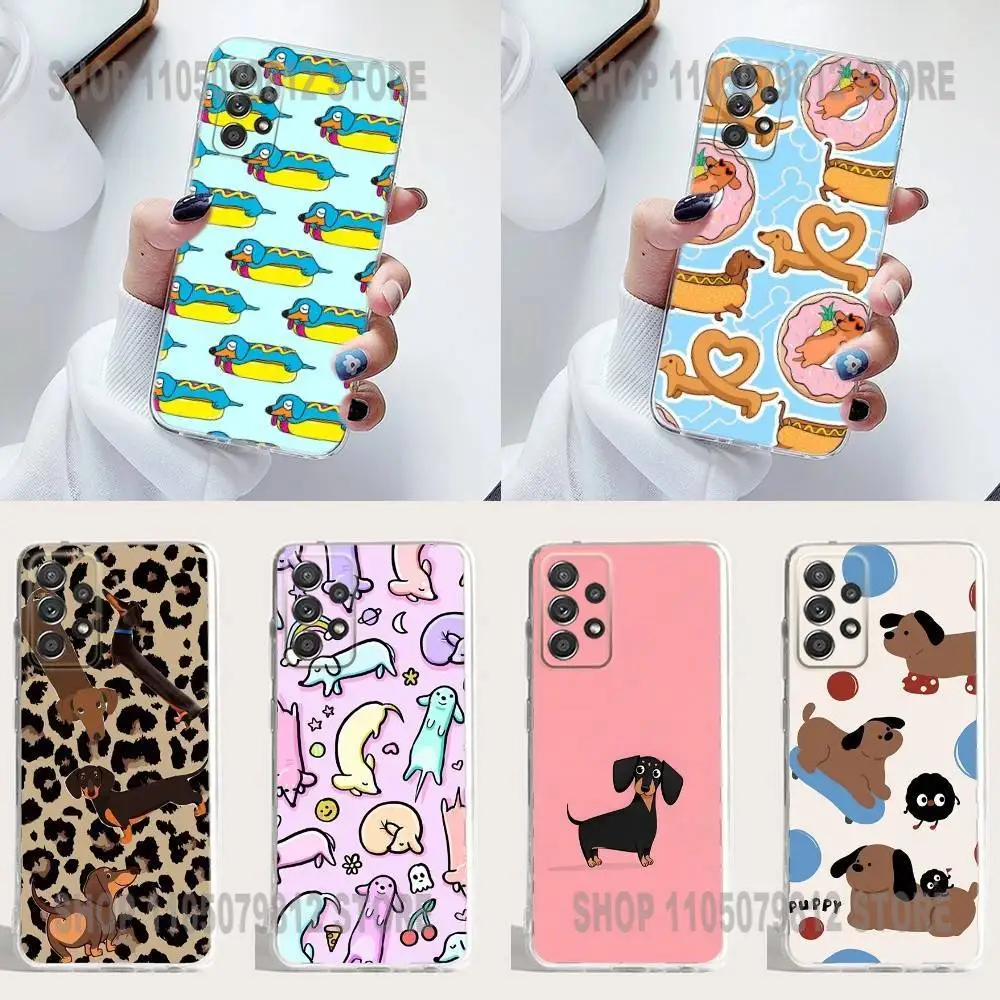 

Cartoon Cute Dachshund Phone Case Silicone For Samsung S30,23,21,22,20 FE lite,S10,9,PIus Note20ultra Soft Transparent