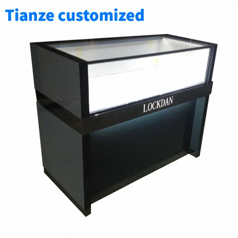 [Customized]Wood tempered glass lockable Jewelry display  cabinet retail store