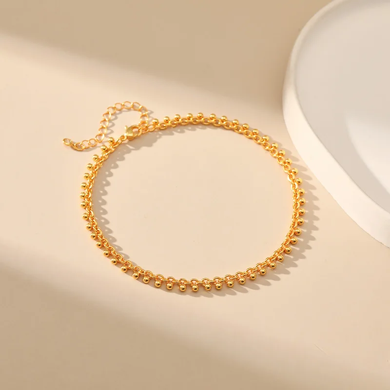 Copper Plated 18K Gold European And American Celebrity Noble Design Round Bead Anklet Ordinary Chain Women Simple Popular