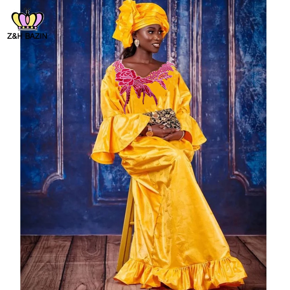 

Colorful Original Bazin Dress For Women African Traditional For Girl Dashiki Robe Bazin Clothing Ankara Riche Bliuse Clothing