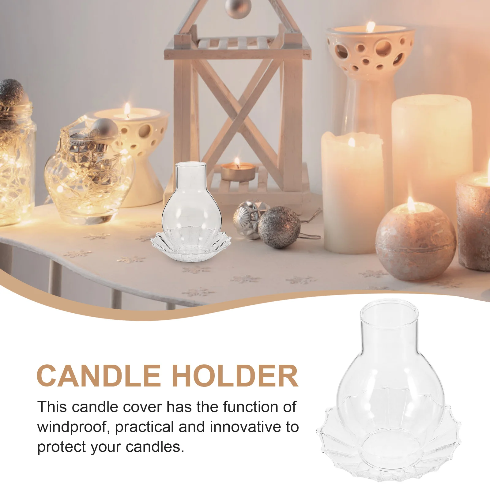 

2Set Windproof Glass Holders Clear Tealight Shades Vintage Style Romantic Decoration Stable Base Cover