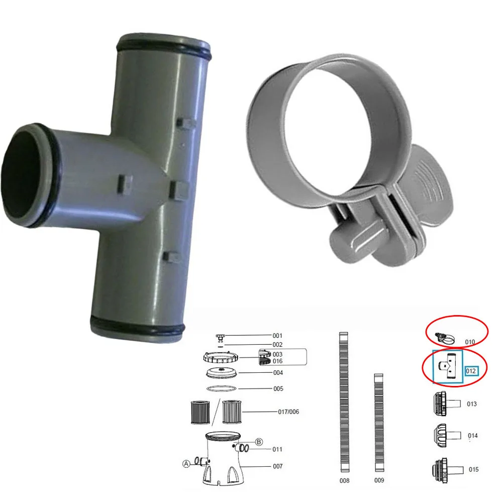 P6362 for T Shaped Connector and P6For 124 Hose Clamps for 1 For 1/4 Inch Hoses Designed for INTEX Above Ground Pool Systems