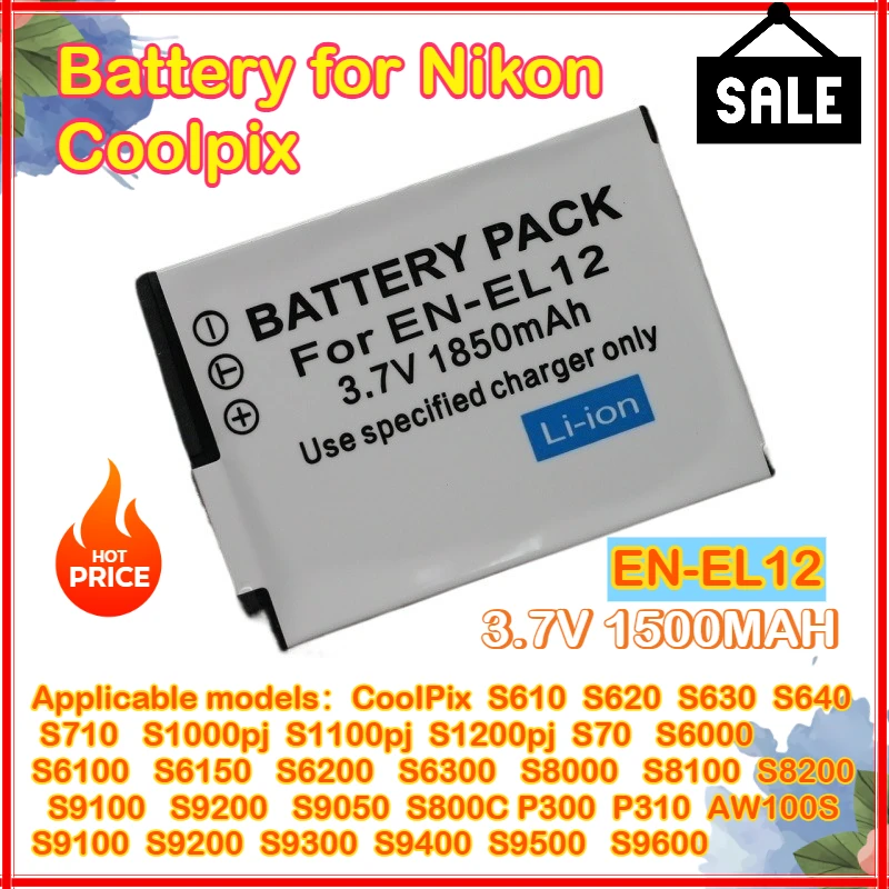 

Аккумулятор EN-EL12 ENEL12 EN EL12 1850 мАч для Nikon Coolpix A1000 S9700 S9500 S9400 S8100 B600 W300 A900 AW100 AW110 AW130 AW120