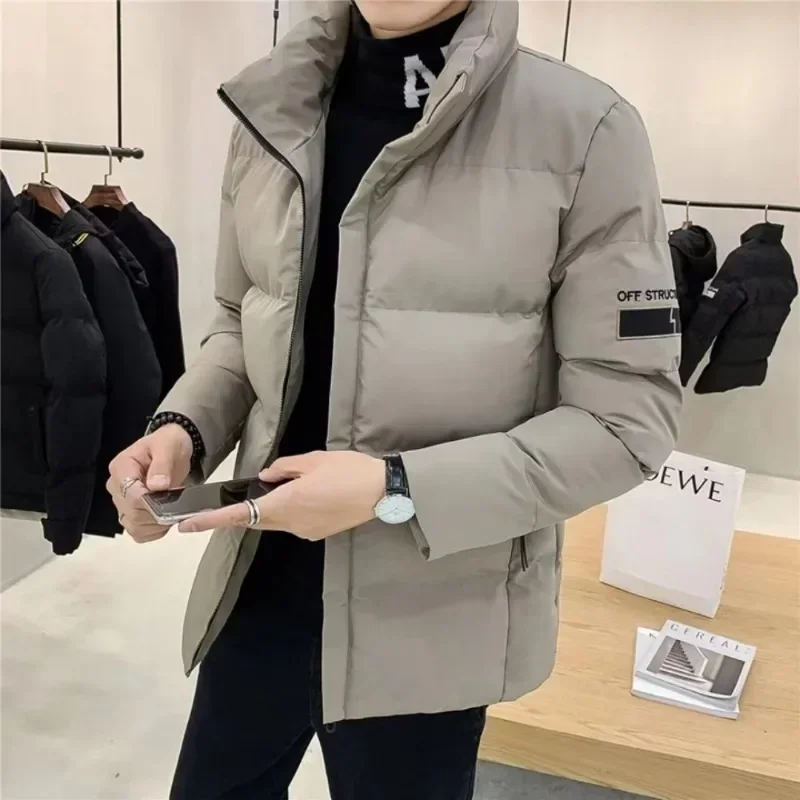 

New Stand Collar Men Windbreaker Cotton Padded Jacket Down Cotton Coat Warm Thick Winter Parka Casual Jacket Men's Clothing 2023