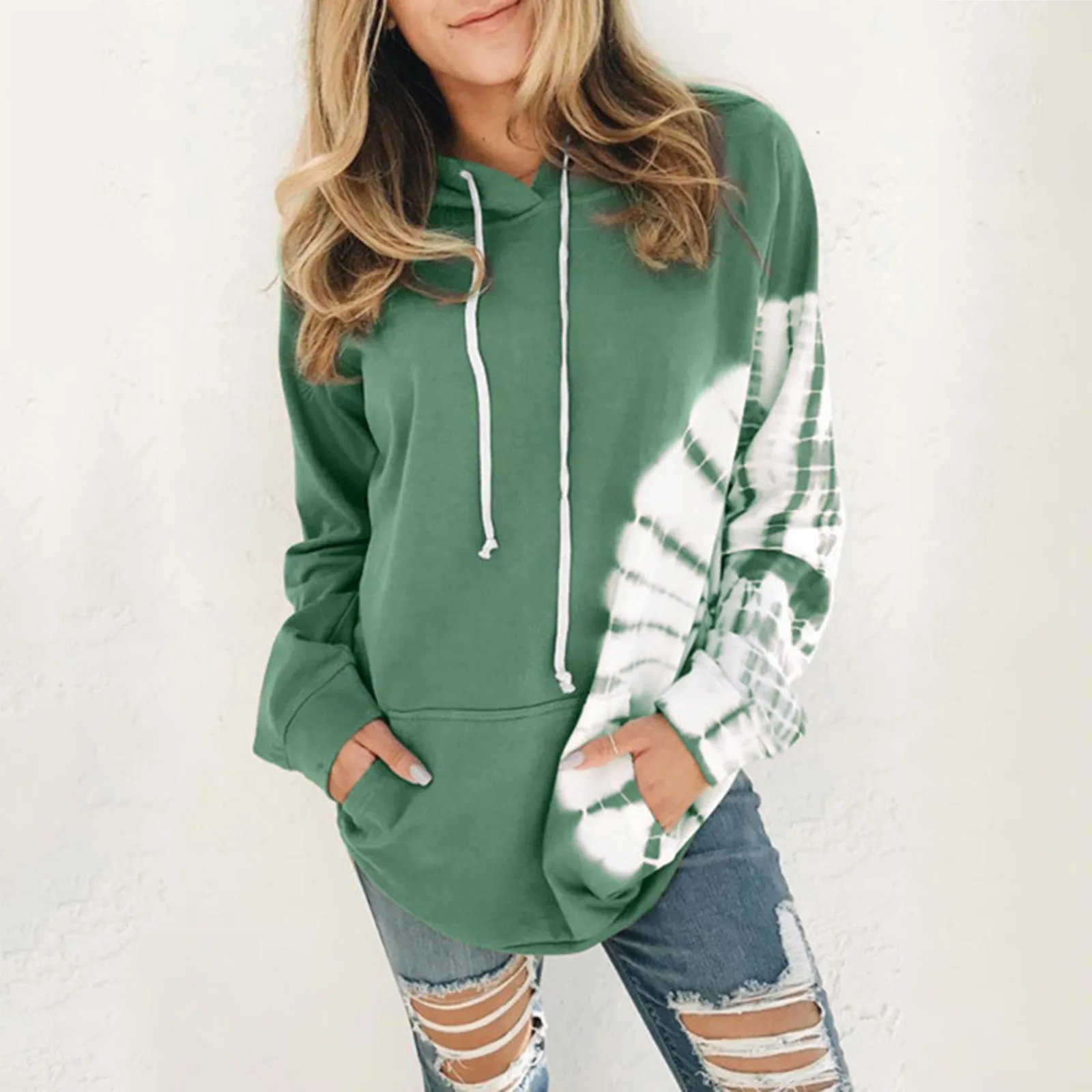 Dames tie-dye bedrukt herfst winter dames 3D-geprinte hoodies Pullover Elements hoodie trendy los sweatshirt met lange mouwen