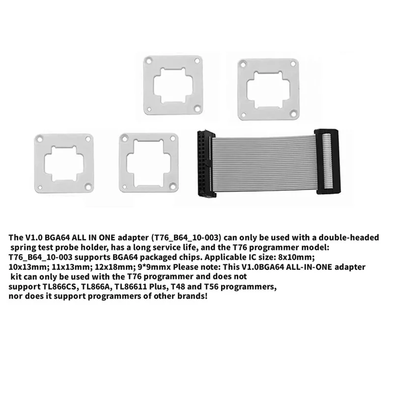 

A04E-For Xgecu T76 Programmer EMMC BGA64 Adapter IC Socket With Dual Head Spring-Loaded Test Probe Holder+ 5PCS Limit Frames