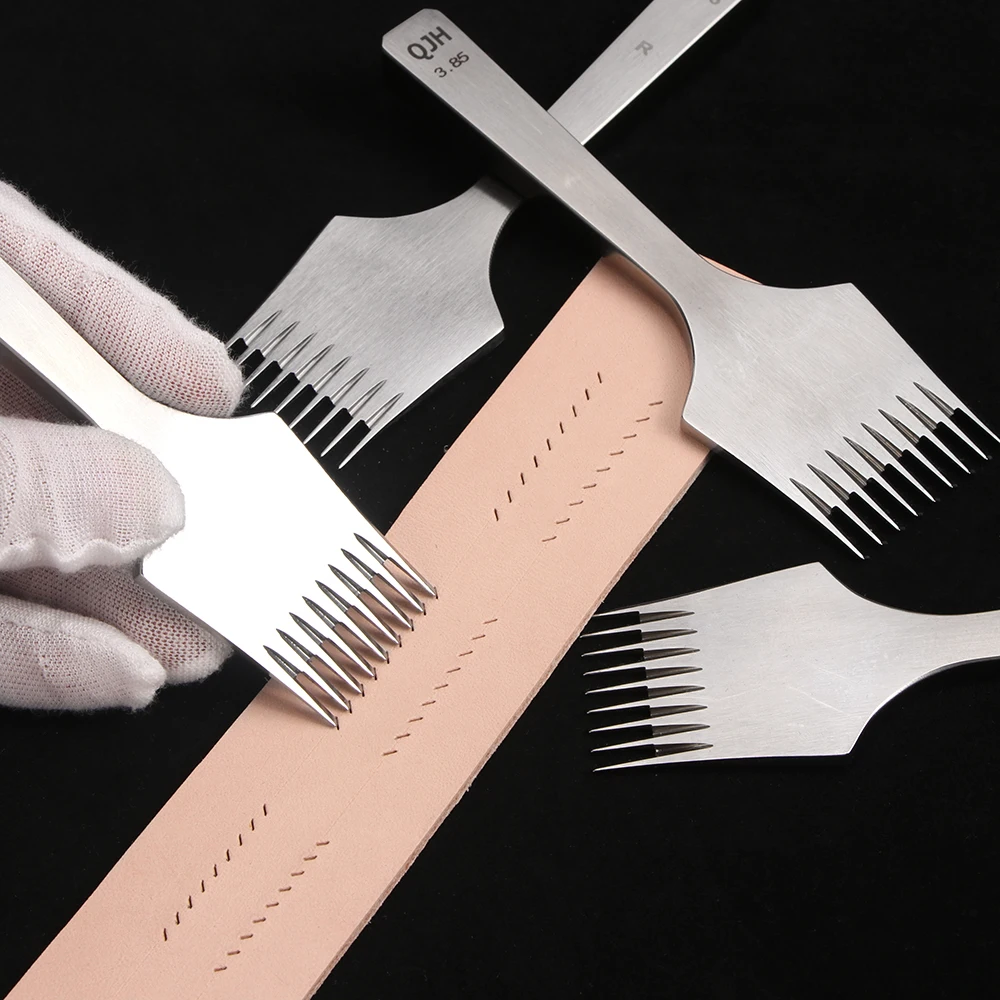 QJH versione di aggiornamento French Flat Pricking Iron Leathercraft cucitura Set di scalpelli per allacciatura strumenti artistici in pelle fai da