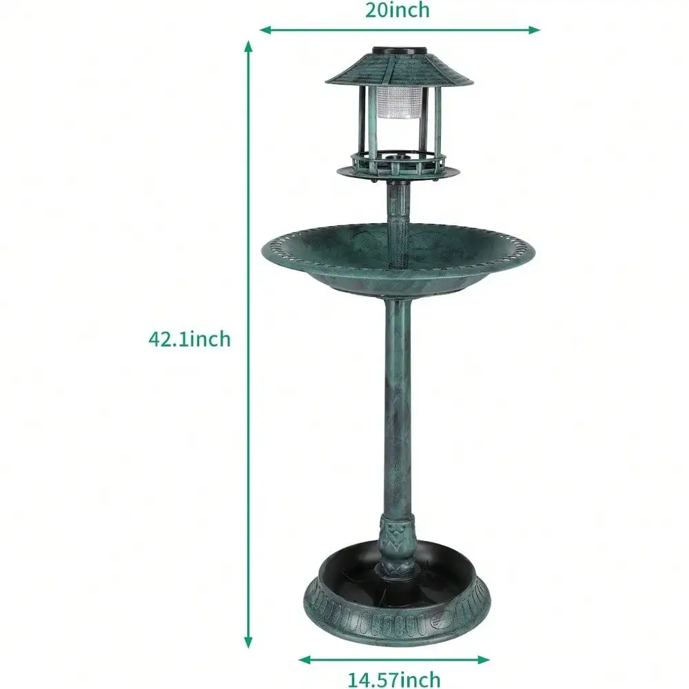 Garden Bird Baths Decorations with Solar-Powered Lamp and Resin Pedestal Flower Planter Base Bird Feeder for Yard Patio