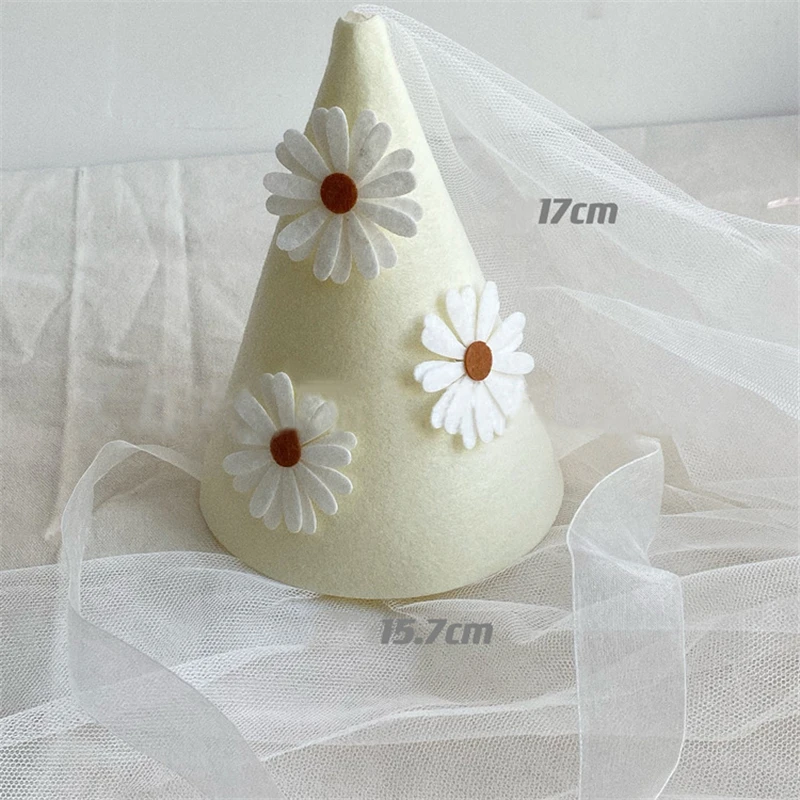 1pc New INS Kids 1st 2th 3rd Birthday Party Daisy Hat Baby Girl Daisy Theme Party Hat Mesh Headwear Decorations Atmosphere Props