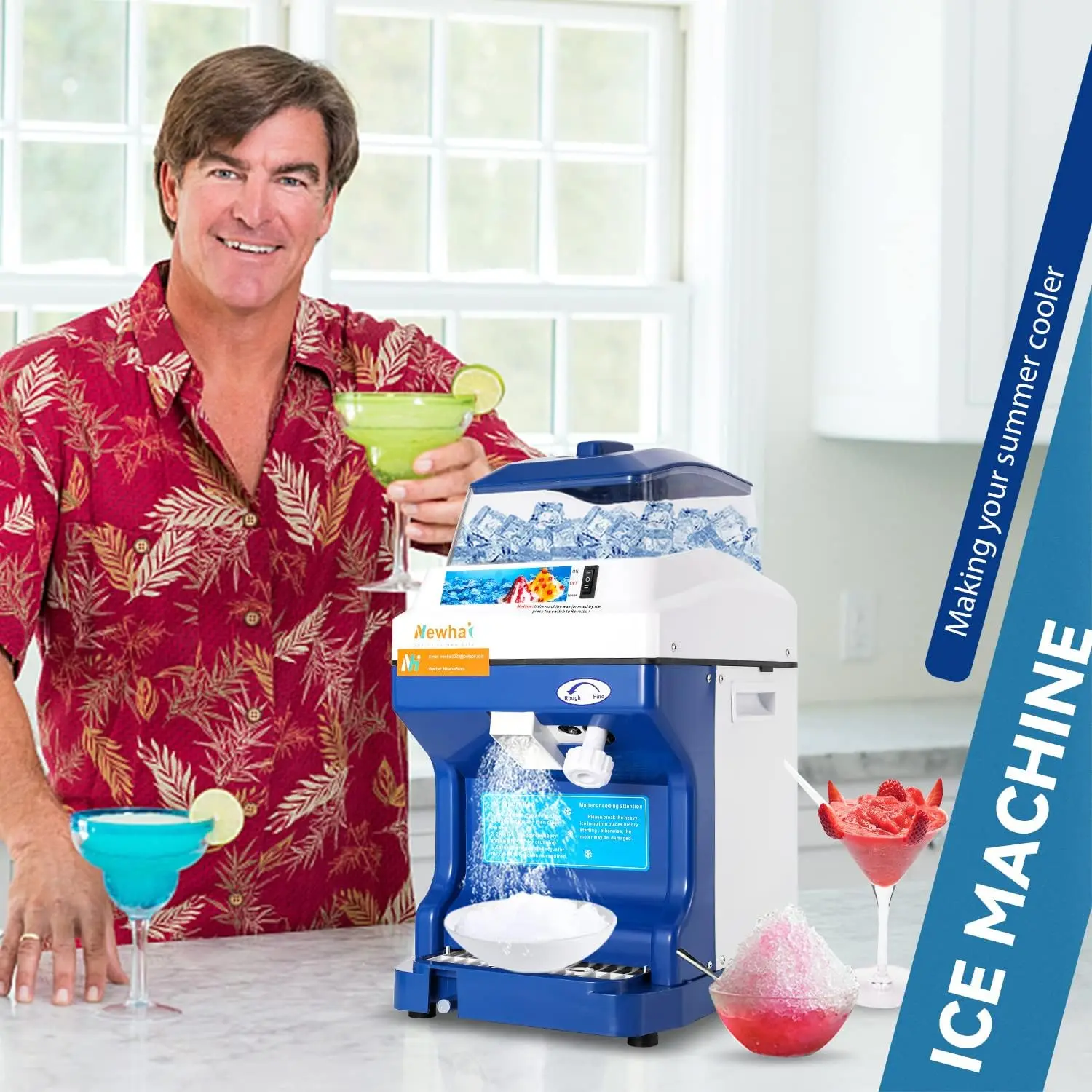 Commercial Ice Crusher Electric Shaved Ice Machine 300W Automatic Snow Cone Maker 1400RPM Thickness Adjustable 441 LBS/H Ice Sha