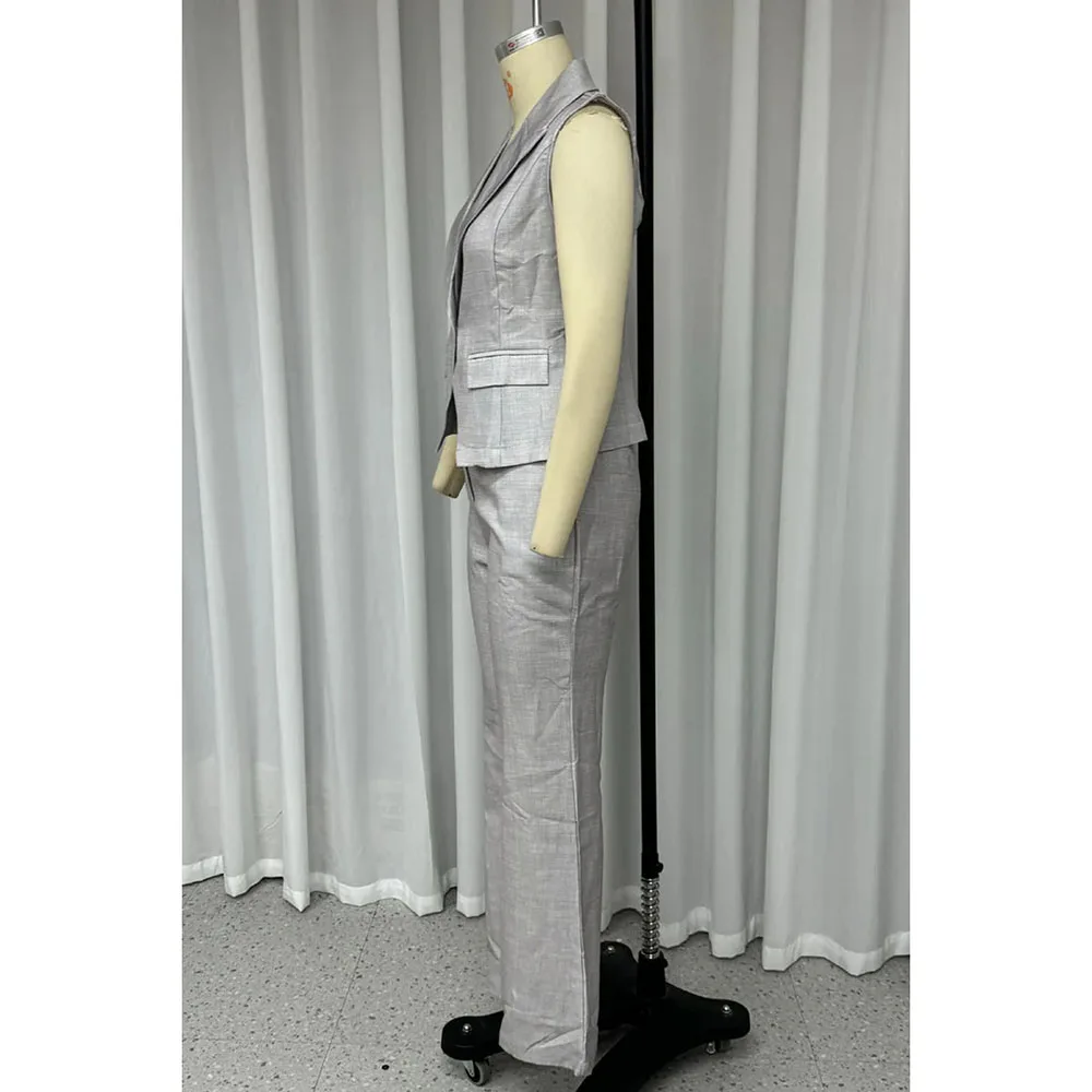 Abito da donna elegante estivo Giacca senza maniche con un bottone Pantalone due pezzi Set Smart Slim Fit Ufficio Vita quotidiana Abbigliamento femminile